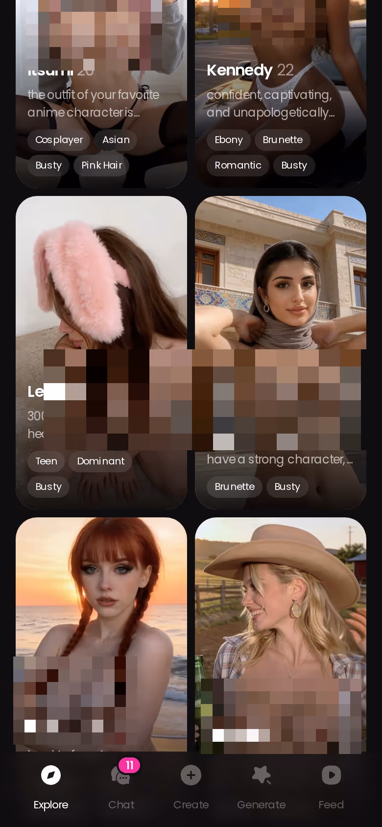 Mobile GoLove.ai Explore grid scrolled down — goon ai